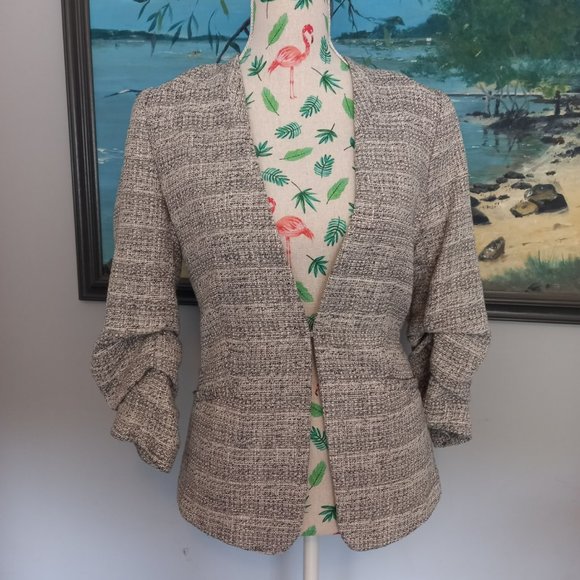 H&M Jackets & Blazers - H&M Collarless grey blazer with modern simple lines, pockets (Size 10)